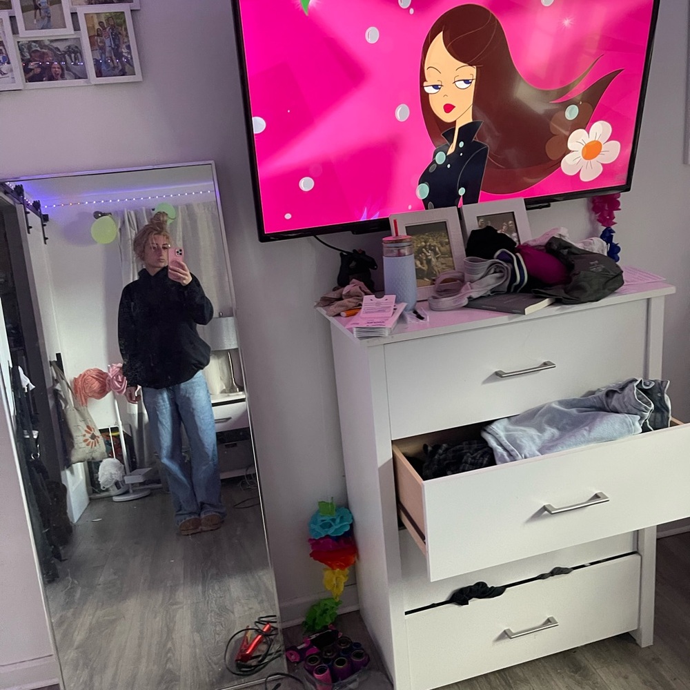 White Modern Dresser with Silver Handles